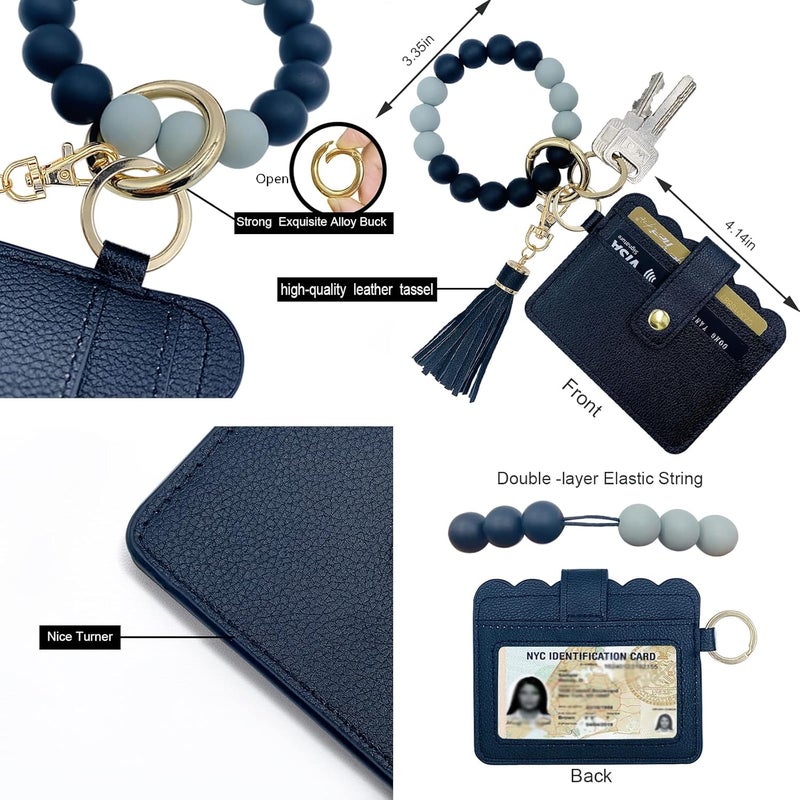 TSNSOEEO Keychain Wallet Wristlet Small Credit Card Holder Bracelet Key Chain Purse Bangle Tassel Beads Key Rings for Women - Image 3
